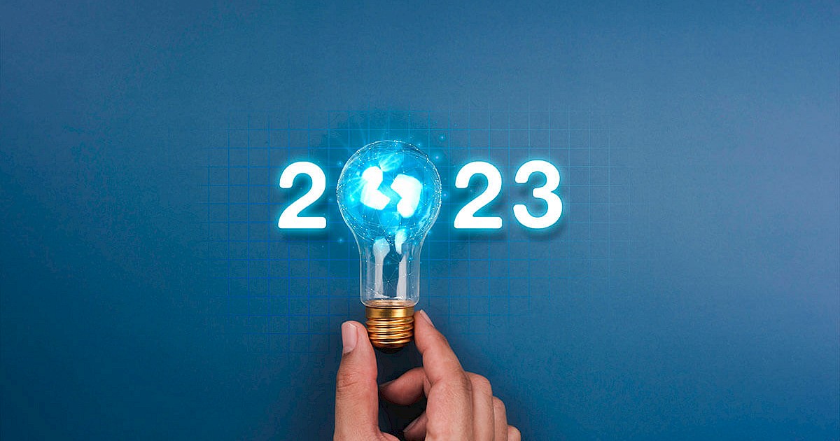 2023 graphic with lightbulb in place of 0